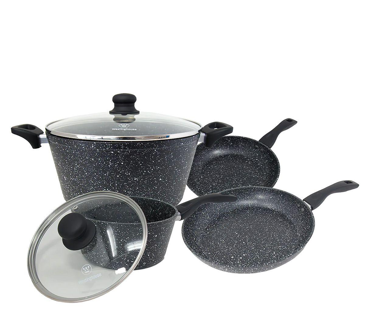 JUEGO DE OLLAS ANTIADHERENTE (6 PIEZAS) MÁRMOL MANGO NEGRO - WESTINGHOUSE